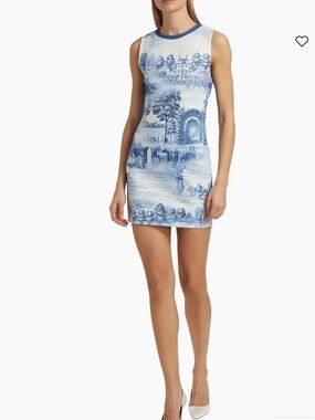 Alice + Olivia Blue and White Toile de jouy print Mini Dress